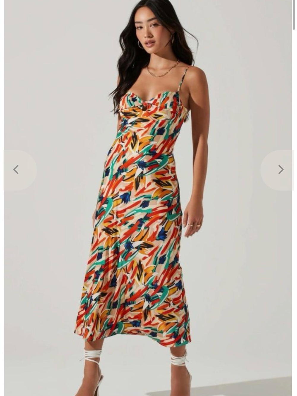 Astr Multicolor Abstract Slip Midi Dress with Bright Brushstroke Print